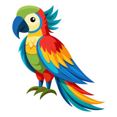 Fototapeta premium Colorful cartoon macaw parrot with vibrant feathers isolated on white background