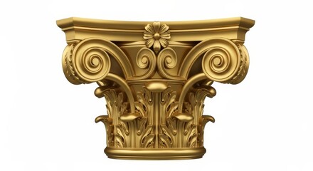 Golden Corinthian Capital Architectural Detail - Elegant golden Corinthian column capital, showcasing intricate acanthus leaf carvings, symbolizing strength, beauty, history, craftsmanship, and