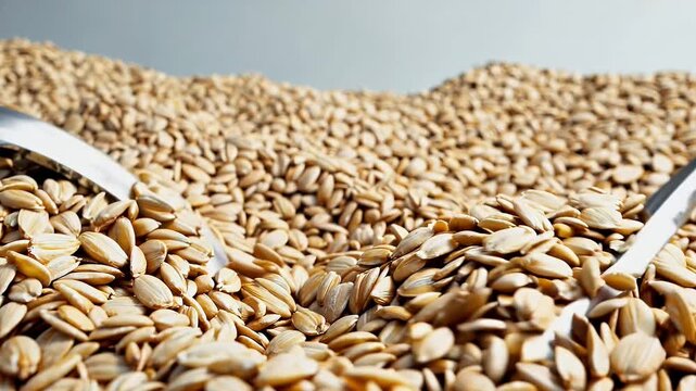 gentle sweeping movement across oat grain hills on pastel blue backdrop symbolizing nutrition  gluten free healthy eating lifestyle  sustainable diet trends  vegan alternatives and farm to table