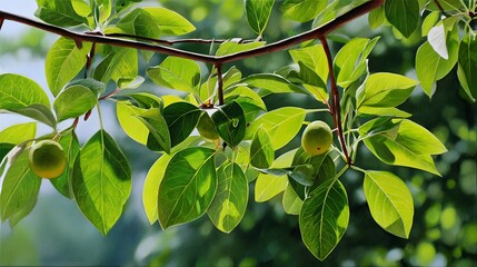 Lush Green Leaves and Branches Illuminated by Sunlight in a Natural Outdoor Setting