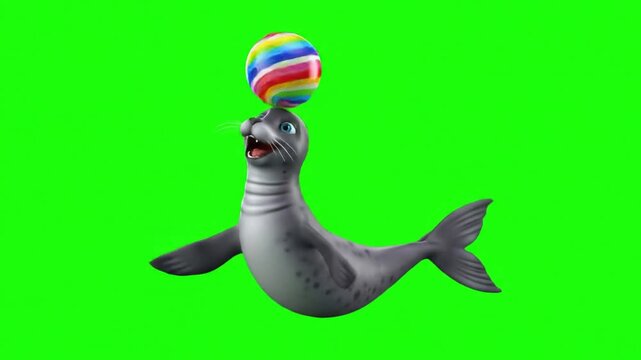 Animated seal balancing colorful ball