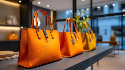 Colorful Collection of Handbags on Display in a Modern Fashion Boutique Interior