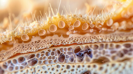 Close-Up of a Textured Surface with Intricate Patterns and Tiny Protrusions in Warm Tones