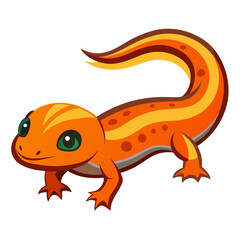 Obraz premium Cute cartoon eastern newt with orange stripes and green eyes isolated on white background