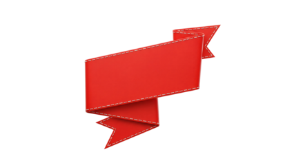 Vibrant Red Ribbon Banner with Stitching Detail on a Black Background