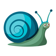 Cute cartoon snail with blue shell and green body isolated on white background
