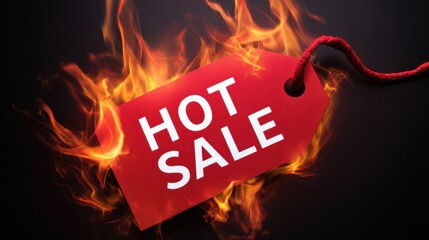 The vibrant red tag with 'HOT SALE' text engulfed in flames