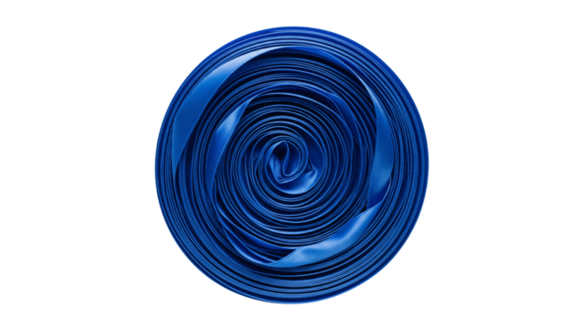Close up of a vibrant blue ribbon coiled on a black background