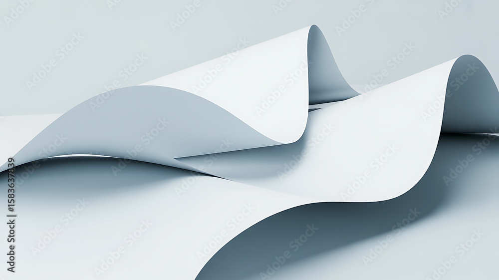 Poster smooth white paper curves and folds creating abstract shapes image