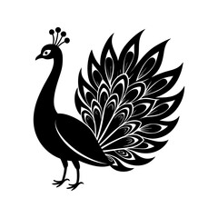peacock with vibrant tail vector art silhouette