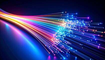 Multi color of fiber optic threads forming a grid matrix. Shimmering metallic light over a dark warm background for a premium digital data concept.