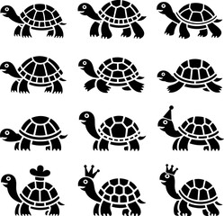 Cute Black Turtle Icons – Bold Vector Silhouettes in Fun Styles