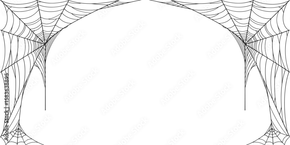Wall mural halloween cobweb frame border, spider web vector isolated on transparent background. vector eps
