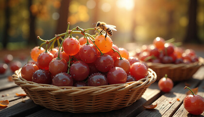 Close-up of hands holding a basket of freshly harvested grapes  