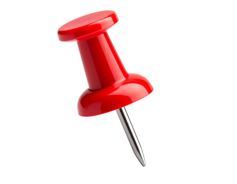  “Dynamic Red Push Pin in Flying Motion, 3D Render on Transparent”.