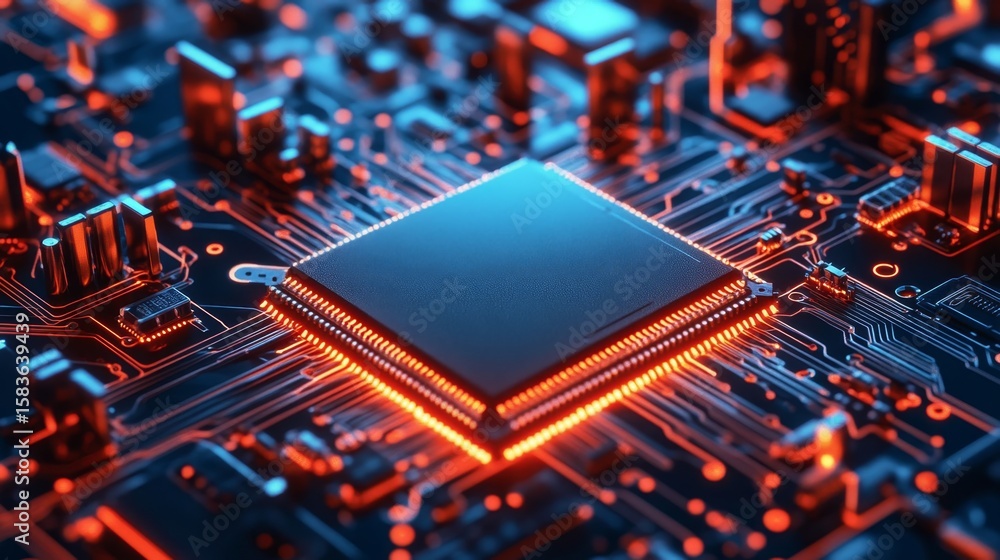 Poster exploring semiconductor nanotechnology innovations laboratory environment closeup image high-tech vi