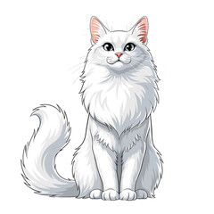 Obraz premium Full shot of a fluffy white cat, sitting, with detailed fur.