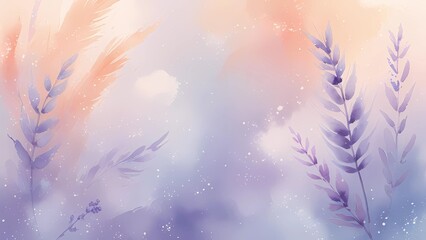 Abstract Pastel Watercolor Background with Delicate Foliage