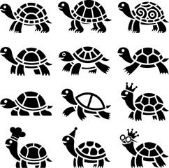 Whimsical Turtle Vector Icons – Bold Black Animal Silhouettes Set