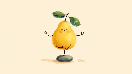Cute pear meditating on a stone
