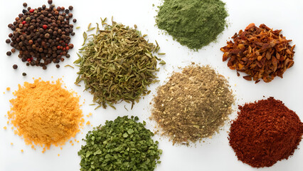 various spices on white