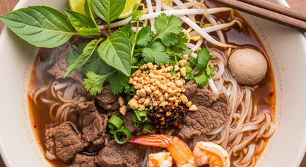 A bowl of thai boat noodles.