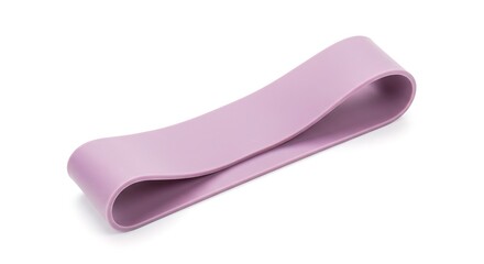 A light purple resistance band on a white surface