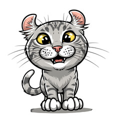 Fototapeta premium Cartoon illustration of a happy, smiling American Curl cat with big eyes.