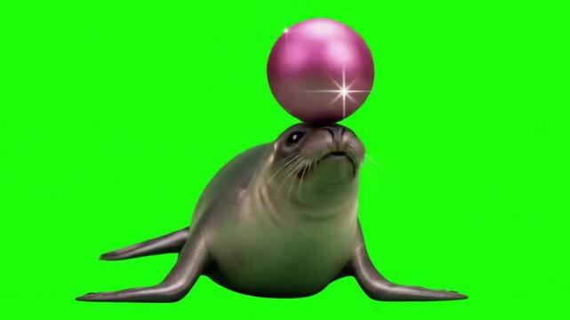 Seal balancing pink sphere