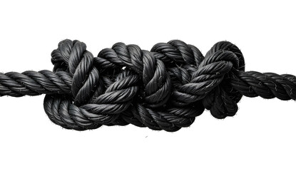 Tightly Knotted Black Rope on a Clean isolated on white Background top view
