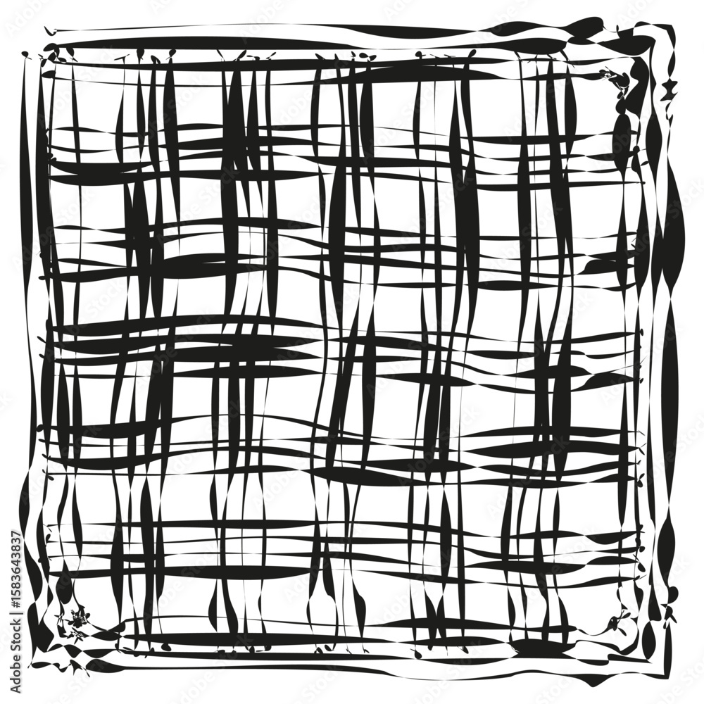 Poster chaotic black lines. scribble doodle pattern. abstract vector texture. distorted grid graphic