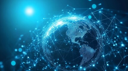 Connecting digital routes a glowing globe visualization of global networks in a futuristic environment