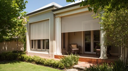 Obraz premium Stunning photo of outside roller blinds for contemporary windows. Outside shutters on the home's windows.