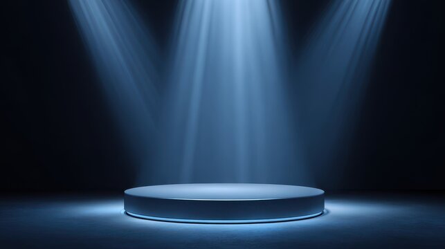 Stunning photo of dark blue stage podium 3d background product platform of empty scene presentation pedestal minimal showcase stand or abstract light show blank display and neon.