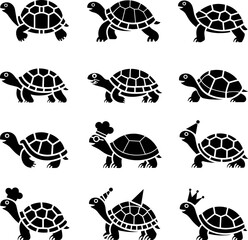Turtle Silhouette Vector Icons – Fun Black Bold Animal Graphics Set