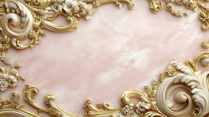Ornate gold frame on a pale pink marble background