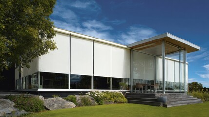 Stunning photo of outside roller blinds for contemporary windows. Outside shutters on the home's windows.