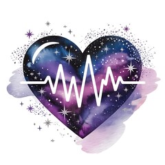 Cosmic heart with heartbeat galaxy stars