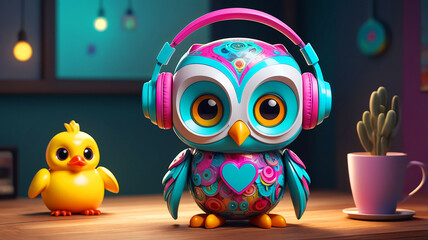 Naklejka premium futuristic robot owl with large shiny eyes