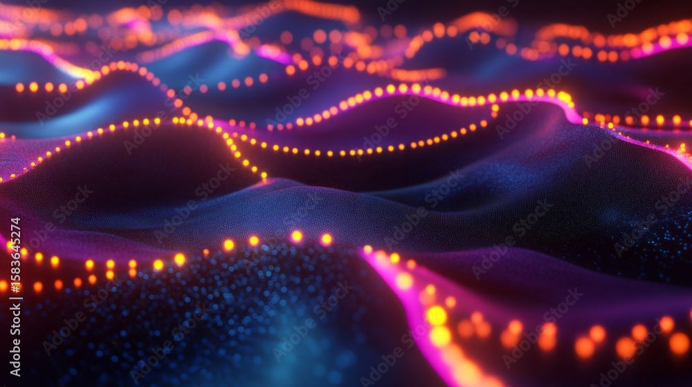 Poster visualizing machine learning dynamics digital environment 3d animation technology conceptual represe
