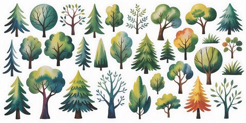 Diverse Trees With Green And Yellow Foliage blue brown