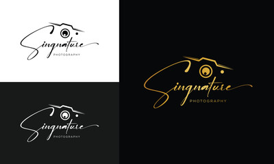 camera logo, modern photography signature logo icon vector