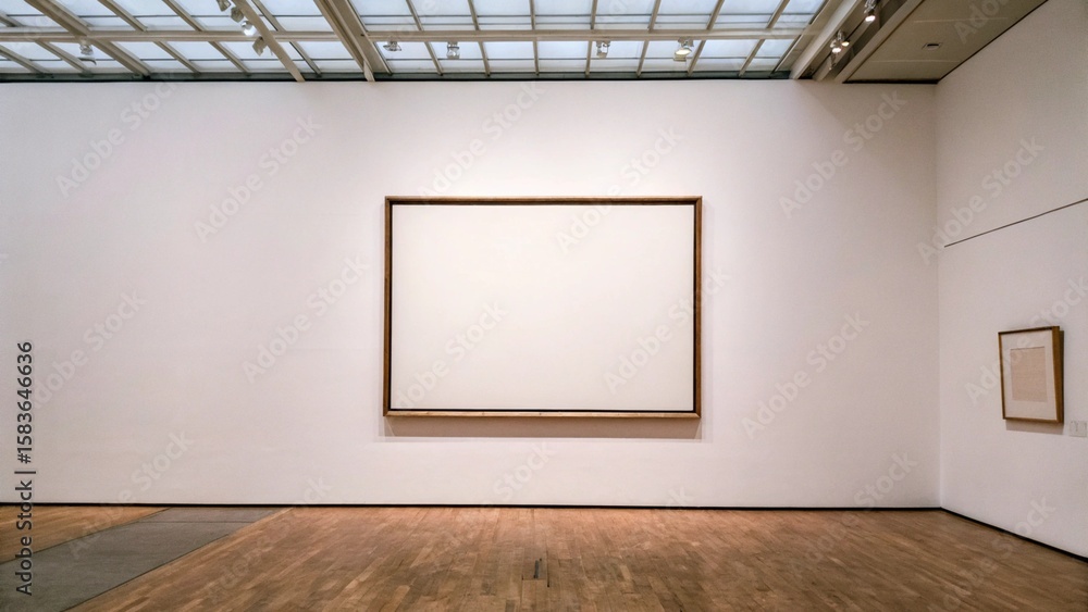 Poster minimalist aesthetic: blank canvas frame centered on wall with negative space