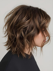 Stylish Woman with Wavy Tousled Bob Haircut – Natural Beauty Side Profile Portrait