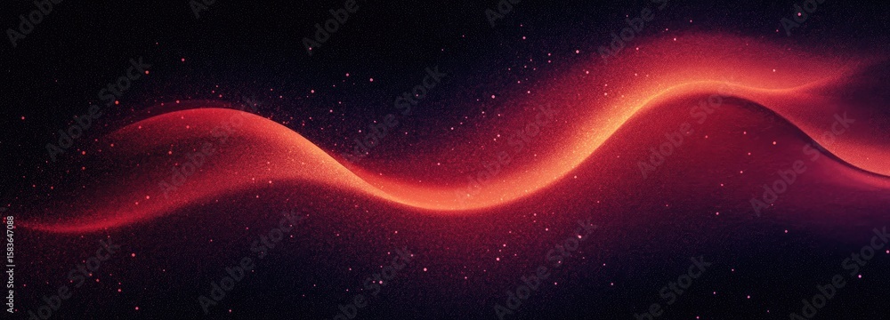 Poster abstract dark background with bright red curved lines and small stars sparkles