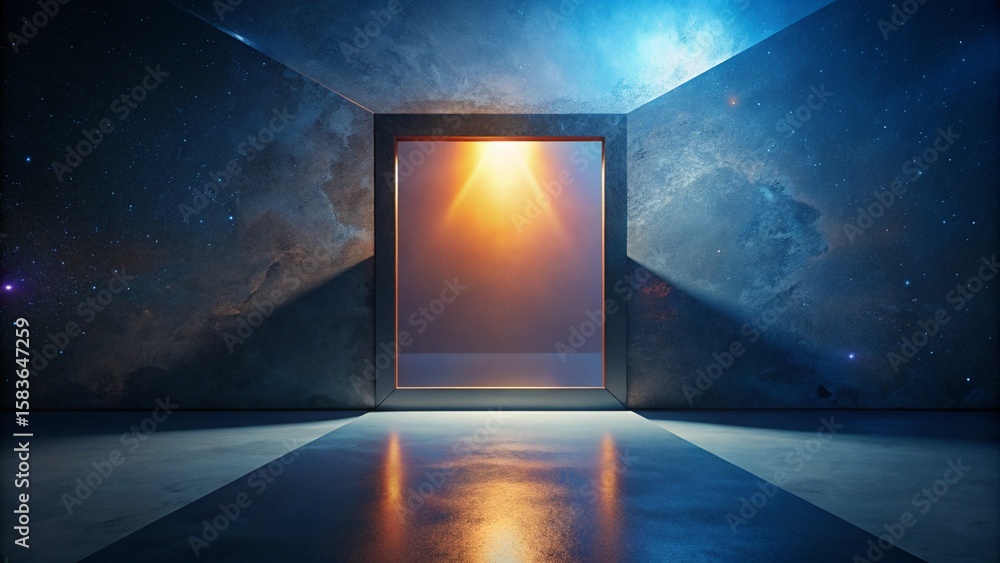 Poster minimalist aesthetic: blank canvas frame centered on wall with negative space