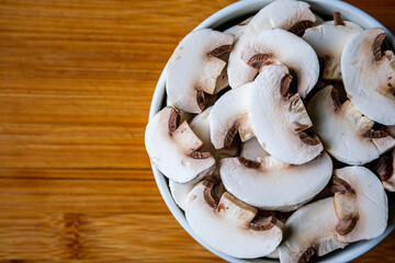 Bowl Of Sliced Fresh Raw Mushrooms Cooking Ingredient