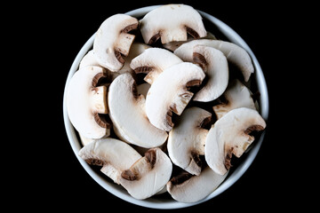 Bowl Of Sliced Fresh Raw Mushrooms Cooking Ingredient