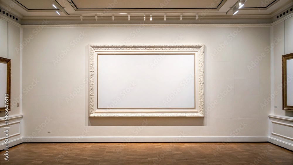 Poster minimalist aesthetic: blank canvas frame centered on wall with negative space