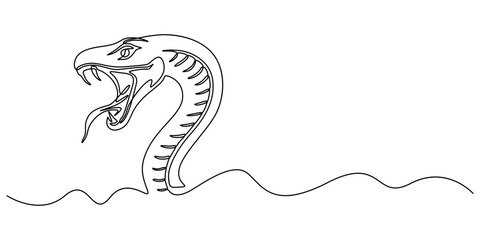 Snake one line continuous. Hand drawn vector art, Single line snake concept. Line art, outline, banner in minimalism style, Vector illustration on white background, Snake, symbol of the year in vector